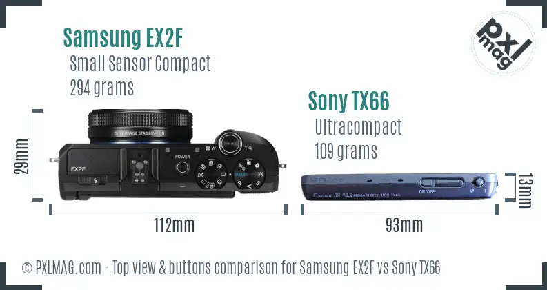 Samsung EX2F vs Sony TX66 top view buttons comparison