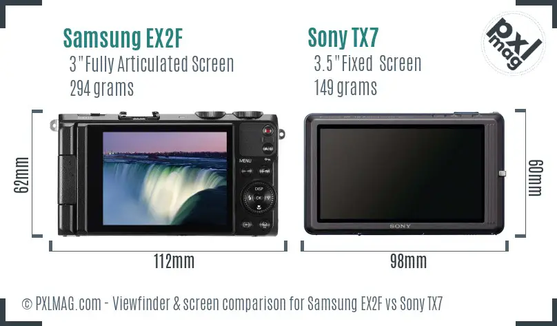 Samsung EX2F vs Sony TX7 Screen and Viewfinder comparison