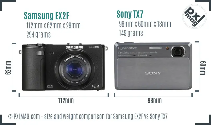 Samsung EX2F vs Sony TX7 size comparison