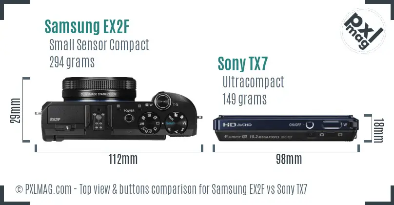Samsung EX2F vs Sony TX7 top view buttons comparison