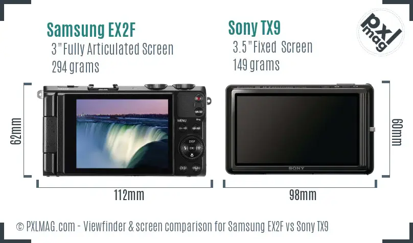 Samsung EX2F vs Sony TX9 Screen and Viewfinder comparison