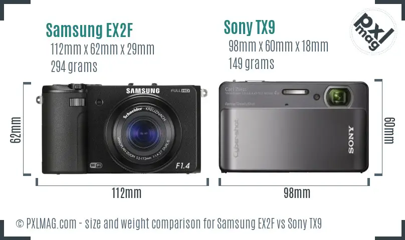 Samsung EX2F vs Sony TX9 size comparison