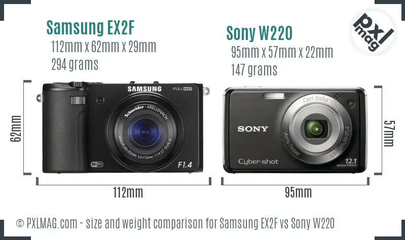 Samsung EX2F vs Sony W220 size comparison