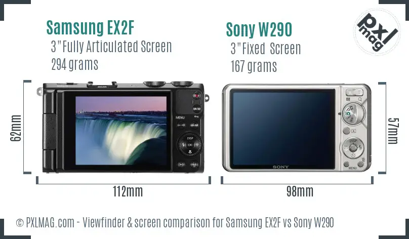 Samsung EX2F vs Sony W290 Screen and Viewfinder comparison