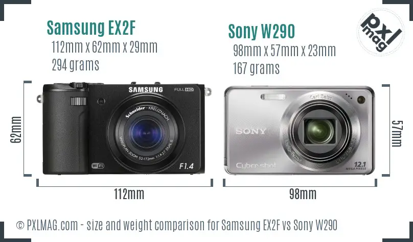 Samsung EX2F vs Sony W290 size comparison