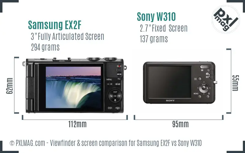 Samsung EX2F vs Sony W310 Screen and Viewfinder comparison