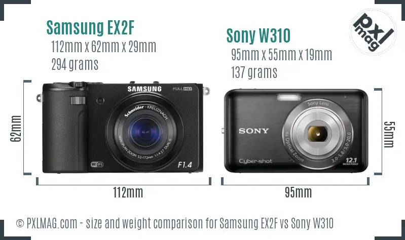 Samsung EX2F vs Sony W310 size comparison