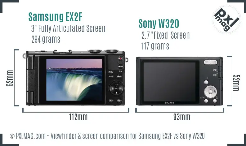 Samsung EX2F vs Sony W320 Screen and Viewfinder comparison