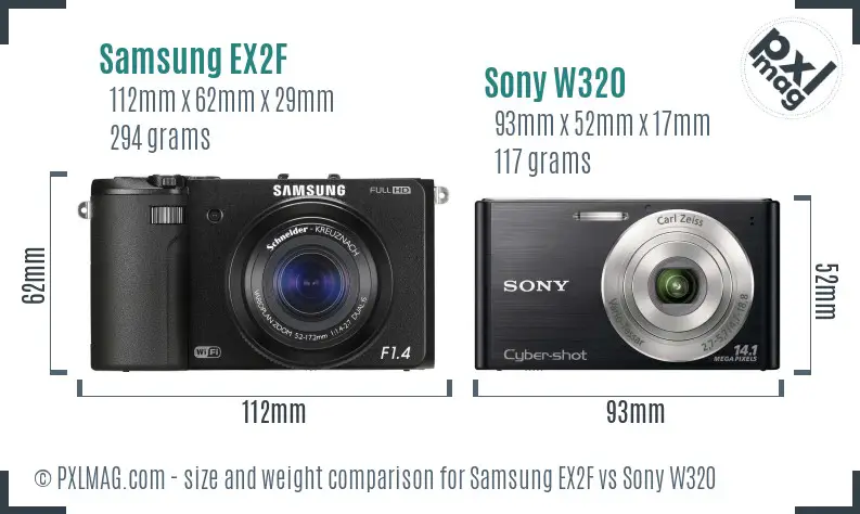 Samsung EX2F vs Sony W320 size comparison
