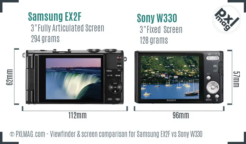 Samsung EX2F vs Sony W330 Screen and Viewfinder comparison