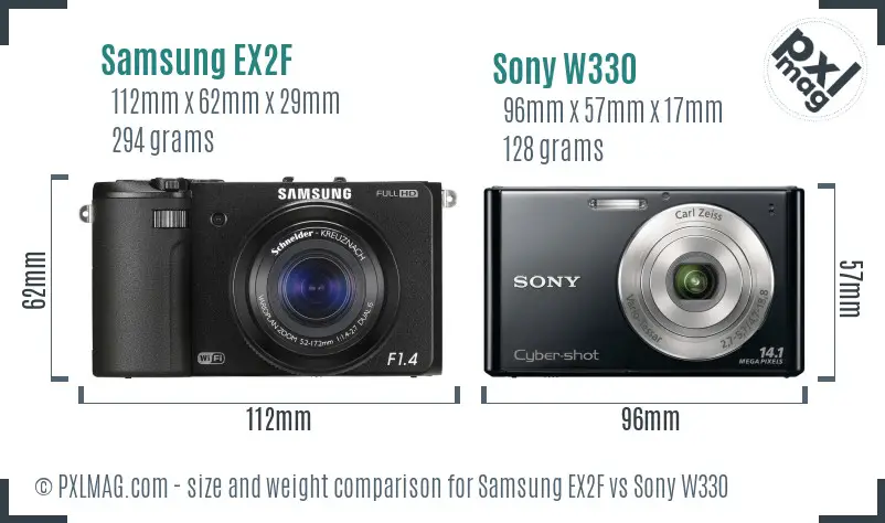 Samsung EX2F vs Sony W330 size comparison