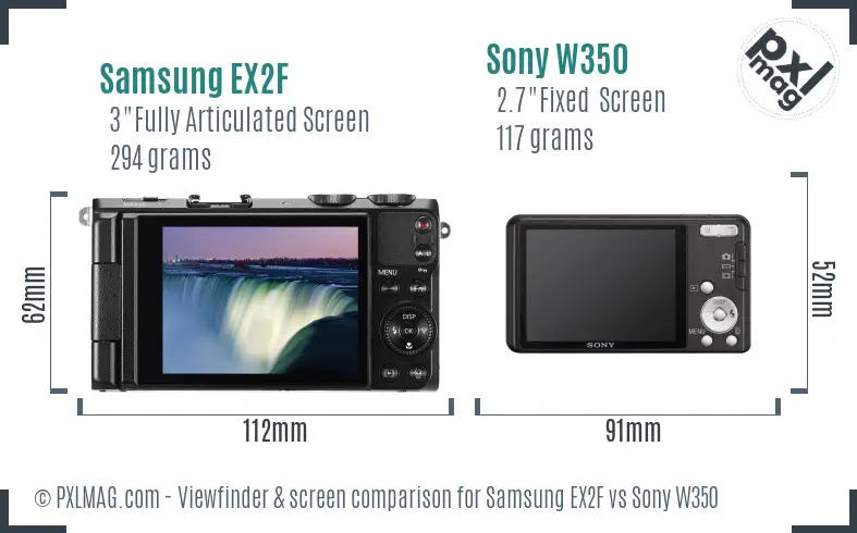 Samsung EX2F vs Sony W350 Screen and Viewfinder comparison
