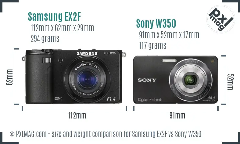 Samsung EX2F vs Sony W350 size comparison