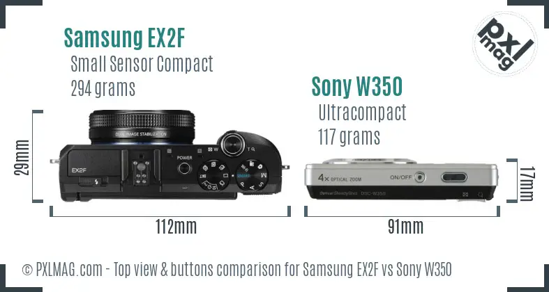 Samsung EX2F vs Sony W350 top view buttons comparison