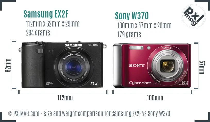 Samsung EX2F vs Sony W370 size comparison