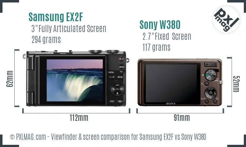 Samsung EX2F vs Sony W380 Screen and Viewfinder comparison