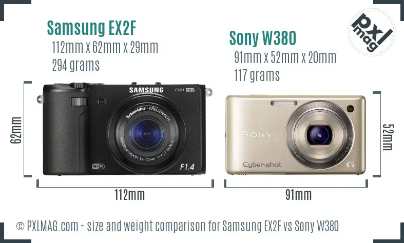 Samsung EX2F vs Sony W380 size comparison