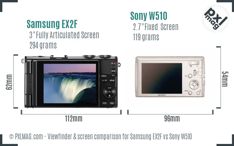 Samsung EX2F vs Sony W510 Screen and Viewfinder comparison