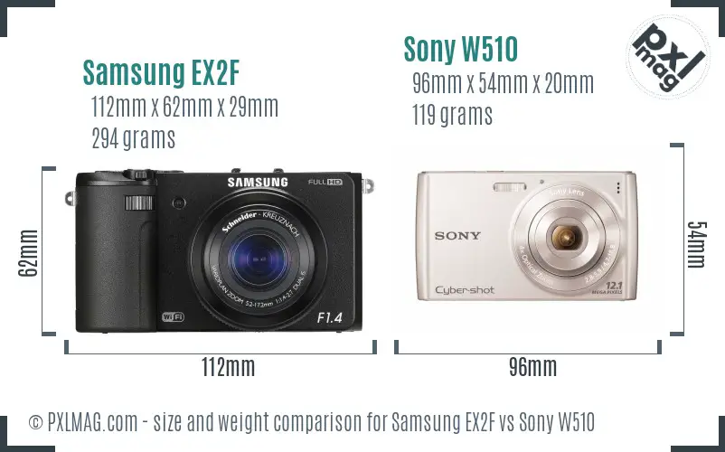 Samsung EX2F vs Sony W510 size comparison