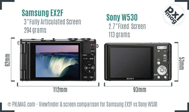 Samsung EX2F vs Sony W530 Screen and Viewfinder comparison