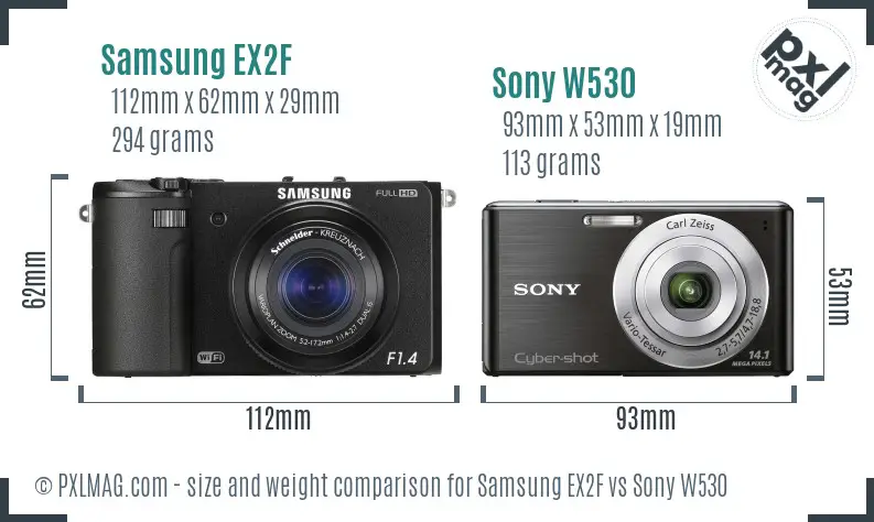 Samsung EX2F vs Sony W530 size comparison