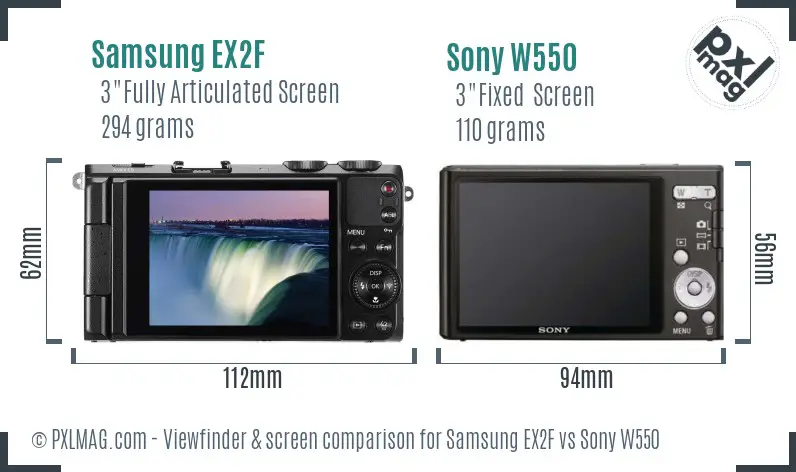 Samsung EX2F vs Sony W550 Screen and Viewfinder comparison