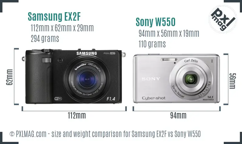 Samsung EX2F vs Sony W550 size comparison