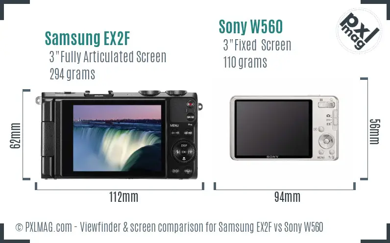 Samsung EX2F vs Sony W560 Screen and Viewfinder comparison