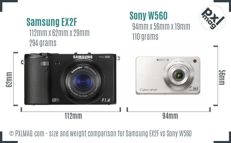 Samsung EX2F vs Sony W560 size comparison