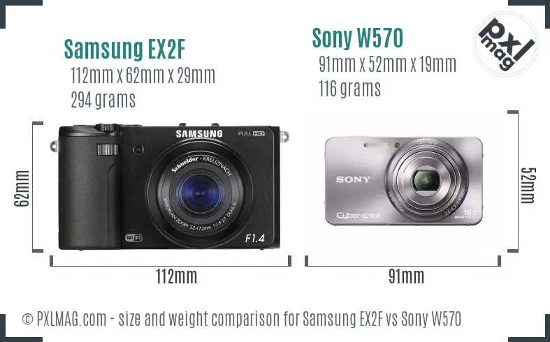 Samsung EX2F vs Sony W570 size comparison