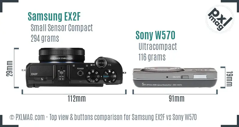 Samsung EX2F vs Sony W570 top view buttons comparison