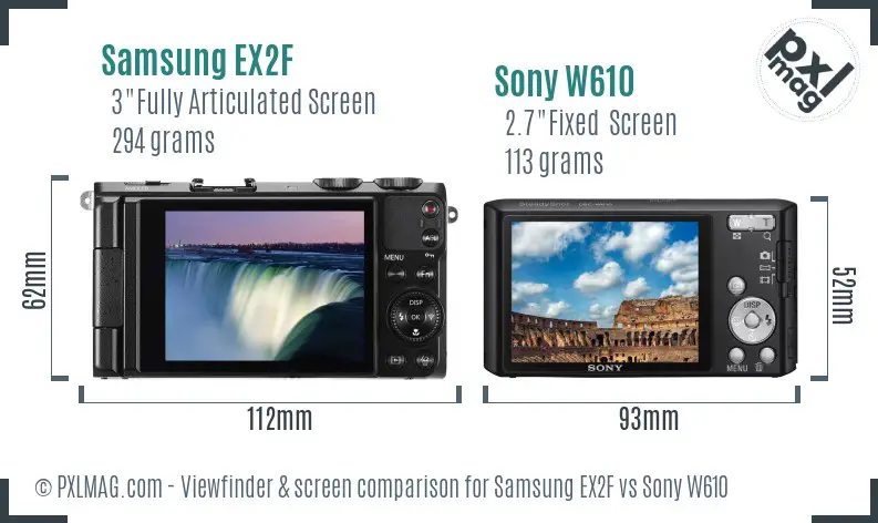 Samsung EX2F vs Sony W610 Screen and Viewfinder comparison