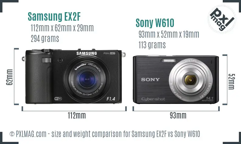 Samsung EX2F vs Sony W610 size comparison