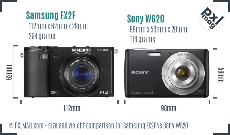 Samsung EX2F vs Sony W620 size comparison