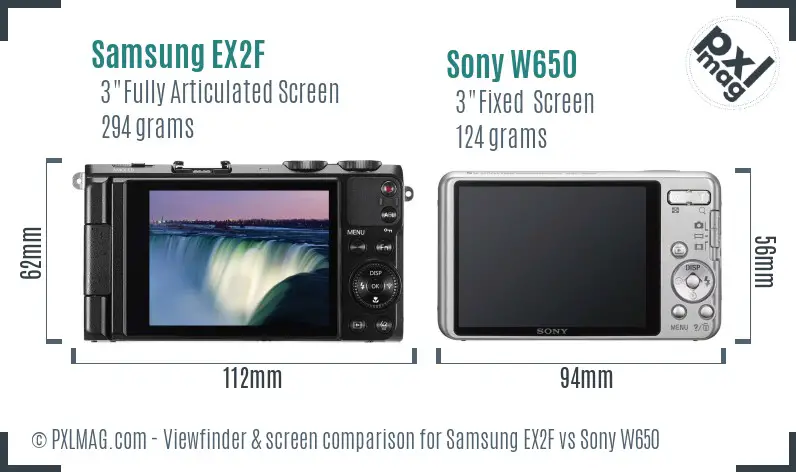 Samsung EX2F vs Sony W650 Screen and Viewfinder comparison