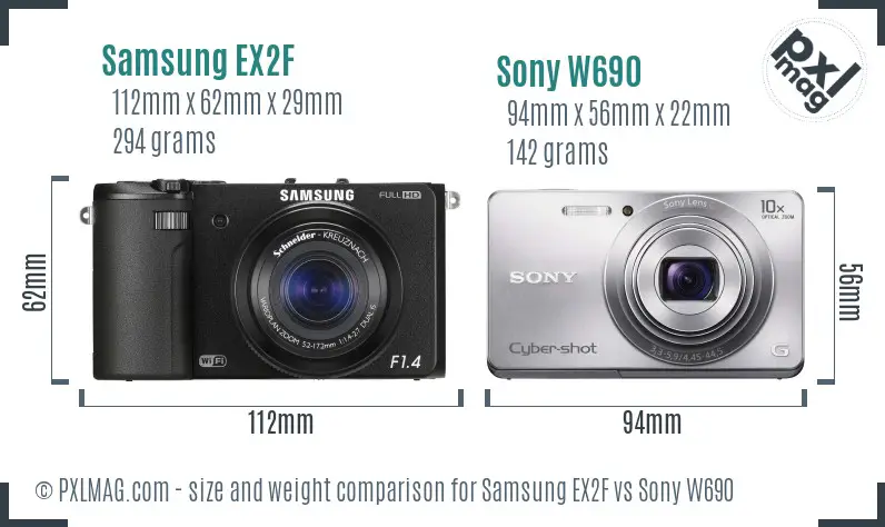 Samsung EX2F vs Sony W690 size comparison