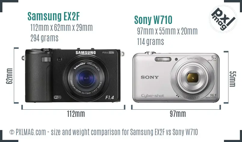 Samsung EX2F vs Sony W710 size comparison