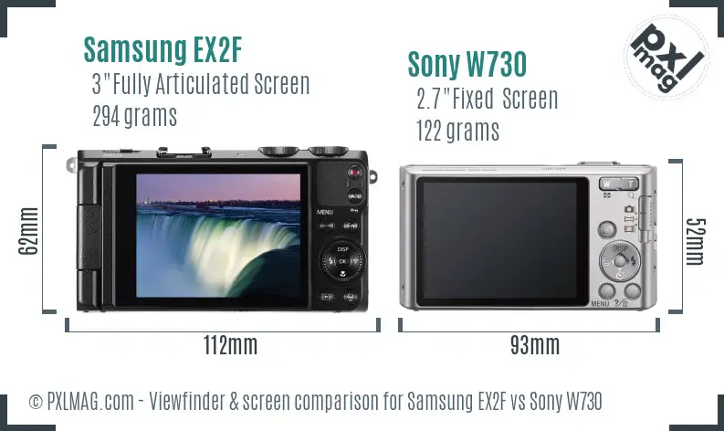 Samsung EX2F vs Sony W730 Screen and Viewfinder comparison
