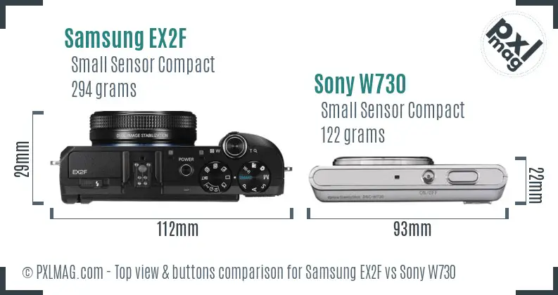 Samsung EX2F vs Sony W730 top view buttons comparison