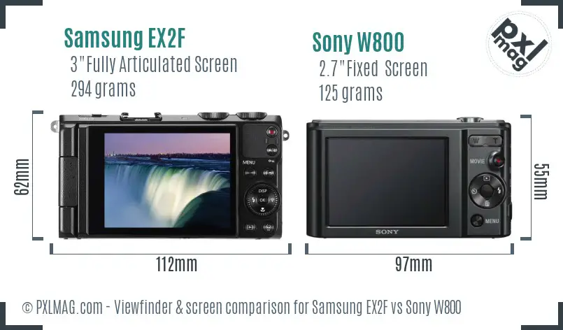 Samsung EX2F vs Sony W800 Screen and Viewfinder comparison