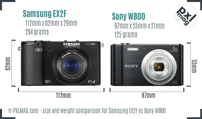 Samsung EX2F vs Sony W800 size comparison