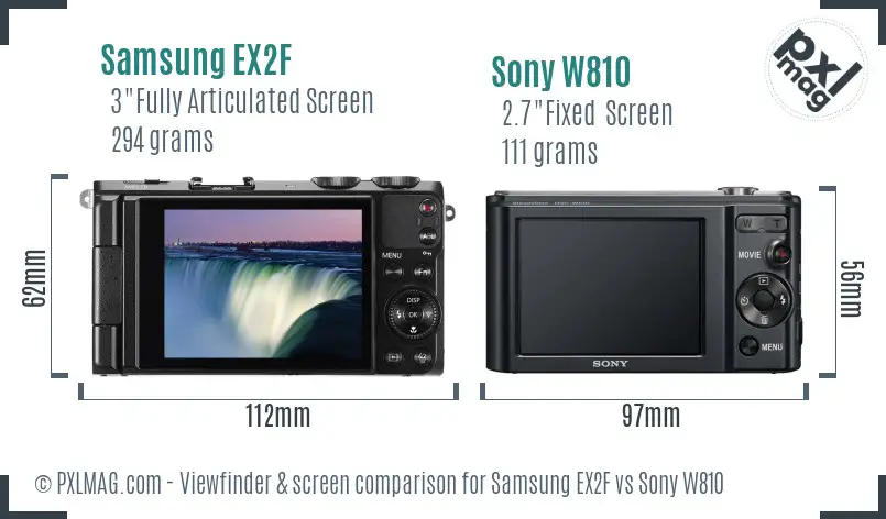 Samsung EX2F vs Sony W810 Screen and Viewfinder comparison