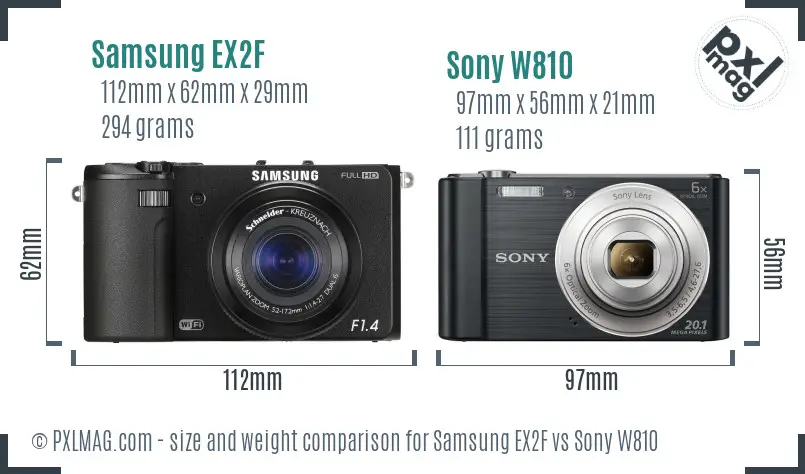 Samsung EX2F vs Sony W810 size comparison