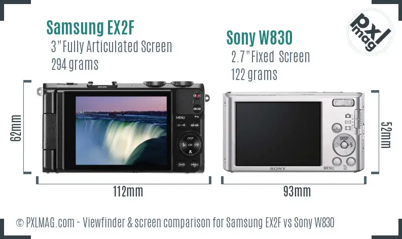 Samsung EX2F vs Sony W830 Screen and Viewfinder comparison