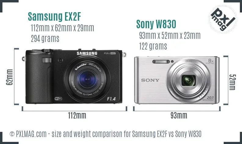 Samsung EX2F vs Sony W830 size comparison