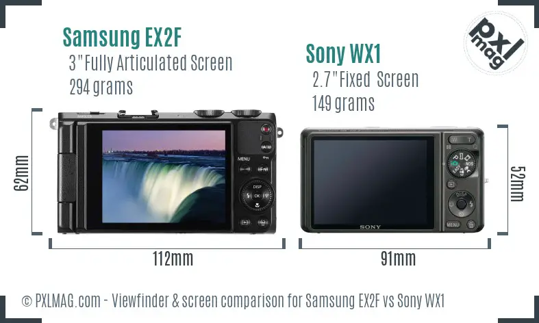 Samsung EX2F vs Sony WX1 Screen and Viewfinder comparison