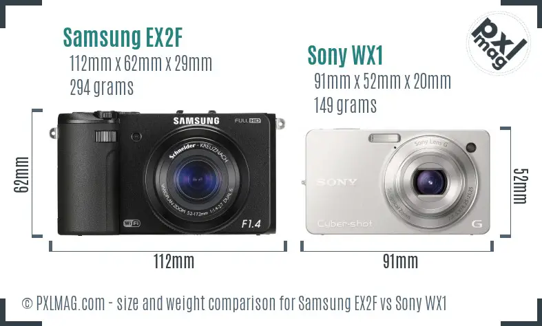 Samsung EX2F vs Sony WX1 size comparison