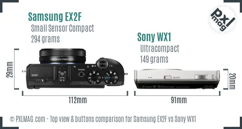 Samsung EX2F vs Sony WX1 top view buttons comparison