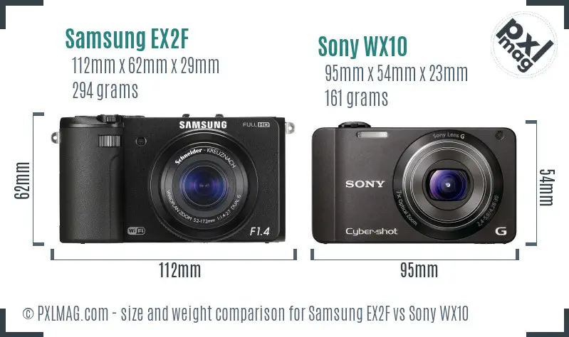 Samsung EX2F vs Sony WX10 size comparison