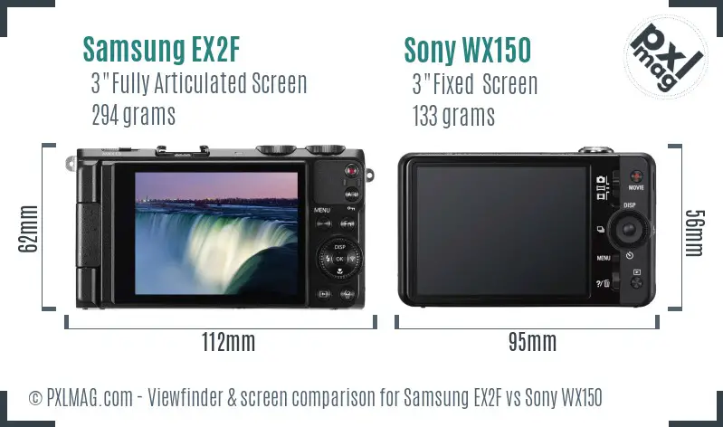 Samsung EX2F vs Sony WX150 Screen and Viewfinder comparison